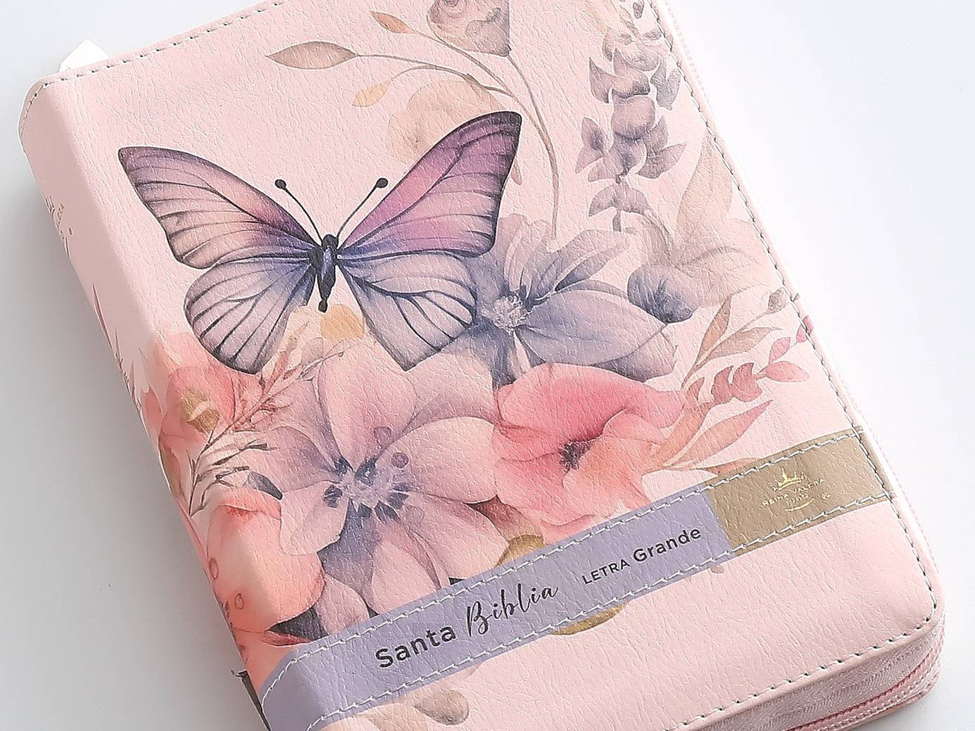 Biblia RVR60 Tamaño compacto Letra Grande 12 puntos rosa cierre indice