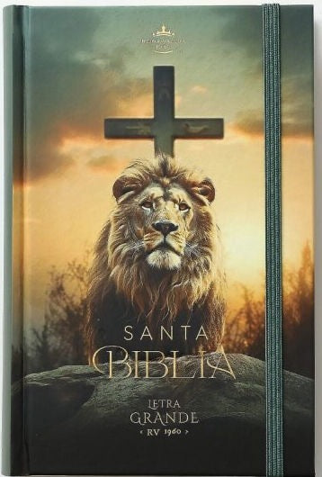 Biblia RVR60 Tamaño manual LEtra GRande TApa dura con elástico: León y cruz
