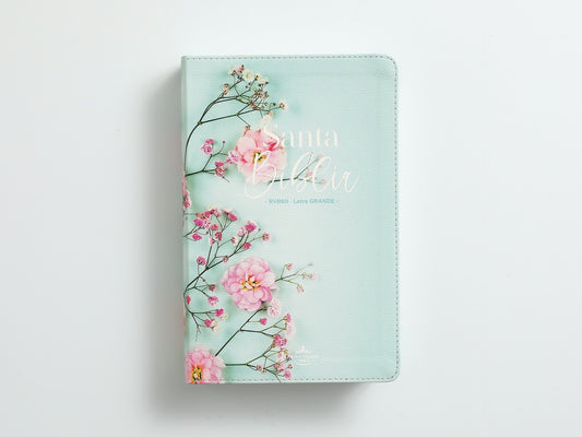 Biblia RVR60 Tamaño manual Letra Grande TAPA FLEX turquesa con flores