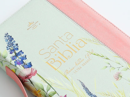 Biblia RVR60 Tamaño manual Letra Grande piel cierre indice floral