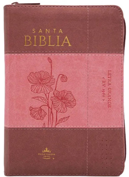 Biblia RVR60 Tamaño Compacto Letra Grande 12 puntos rosa