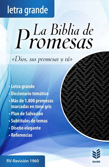 Biblia RVR 1960 Promesas Letra Grande Piel Negro con Cierre