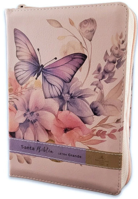 Biblia RVR60 Tamaño compacto Letra Grande 12 puntos rosa cierre indice
