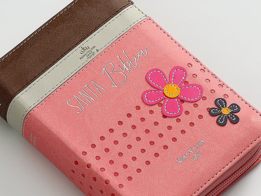 Biblia RVR60 de bolsillo rosa con flores